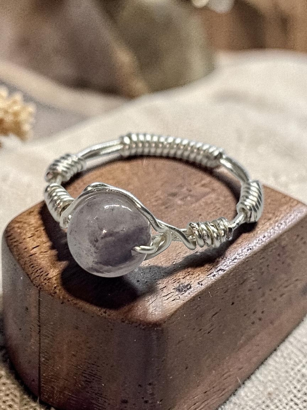 Handcrafted Silver Wire Ring with Light Purple Gemstone